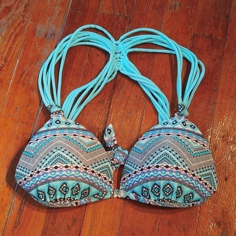 Arizona Jean Co. Detailed Blue Abstract Print Bikini Top Sz L